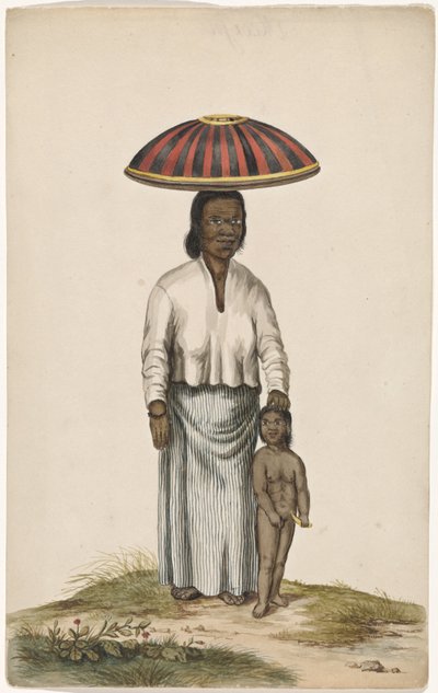 Femme avec enfant et couvercle de plat - Anonymous