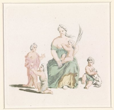 Femme avec enfant sur les genoux et branche de palmier à la main - Anonymous