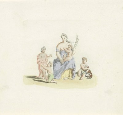 Femme avec enfant sur les genoux et branche de palmier à la main - Anonymous