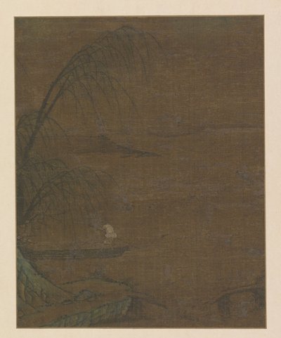 Paysage aquatique avec pêcheur dans une pirogue - Anonymous