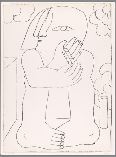 Figure assise avec une rangée de cinq cubes - Anonymous