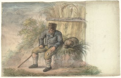 Homme assis avec une pipe au bord de la route - Anonymous