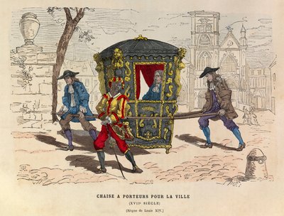 Une chaise à porteurs pour la ville sous le règne de Louis XIV au 17ème siècle - Collection privée - Anonymous Anonymous