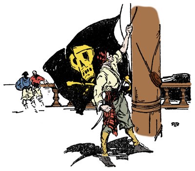 Un pirate hisse le drapeau noir de la mort Illustration de « Deep Water Days » par Richard H. Rodgers 1929 - Anonymous Anonymous
