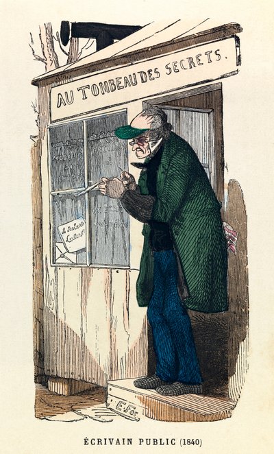 Un écrivain public en 1840 à Paris, gravure - Anonymous Anonymous