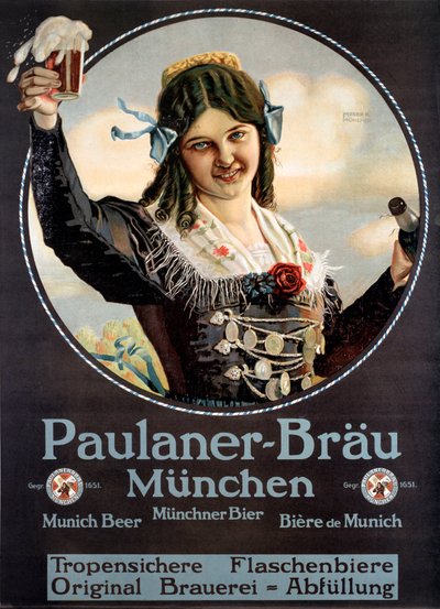 Affiche publicitaire pour les bières Paulaner produites en Allemagne - Anonymous Anonymous