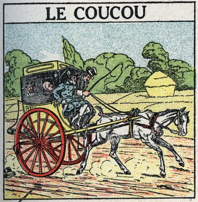 Traction animale : coucou, transport public utilisé en France du milieu du 18e siècle au milieu du 19e siècle, également appelé « pot de chambre ». Illustration anonyme de 1925. Collection privée. - Anonymous Anonymous