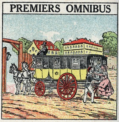 Traction animale : premier omnibus apparu en France sous Charles X (1824-1830). Illustration anonyme de 1925. Collection privée. - Anonymous Anonymous
