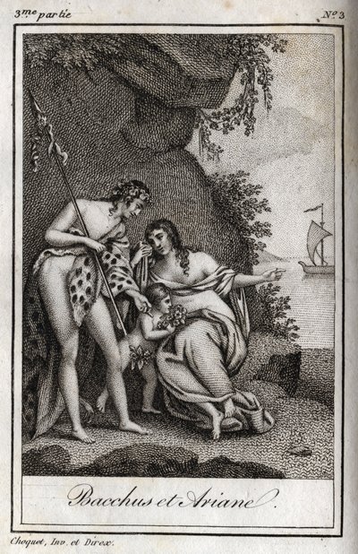 Bacchus et Ariane. Gravure de 1819 dans "Lettres à Émilie sur la mythologie" par Charles Albert Demoustier (1760-1801). Collection privée. - Anonymous Anonymous