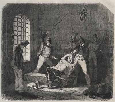 Bagne de Brest : bastonnade. Gravure dans « Histoire des bagnes depuis leur création à nos jours » (1877) par Pierre Zaccone (1817-1895). Collection privée - Anonymous Anonymous
