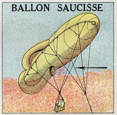 Ballons : ballon saucisse. Illustration anonyme de 1925. Collection privée. - Anonymous Anonymous
