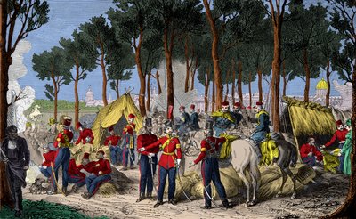Campement des troupes russes et anglaises aux Champs-Élysées à Paris en juillet 1815 après la défaite de Napoléon Ier, Gravure, Collection privée - Anonymous Anonymous