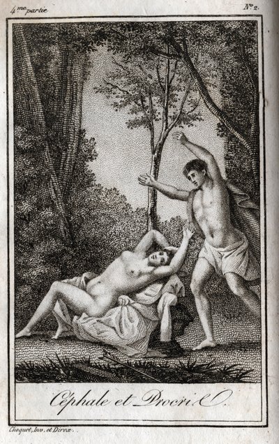 Cephale et Procris. Gravure de 1819 dans « Lettres à Emilie sur la mythologie » de Charles Albert Demoustier (1760-1801). Collection privée. - Anonymous Anonymous