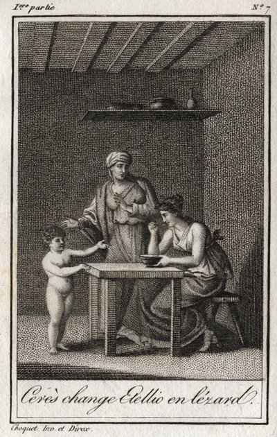 Cérès change Stellion en lézard. Gravure de 1819 dans « Lettres à Émilie sur la mythologie » par Charles Albert Demoustier (1760-1801). Collection privée. - Anonymous Anonymous