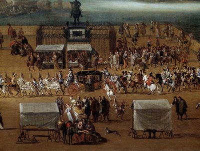 Cortège passant devant la statue de Henri IV sur le Pont Neuf à Paris au XVIIe siècle (détail) - Anonymous Anonymous