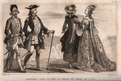 Costumes vers la fin du règne de Louis XV (1770). Gravure de 1859 dans Le Monde. Histoire de tous les peuples depuis les temps les plus reculés jusqu