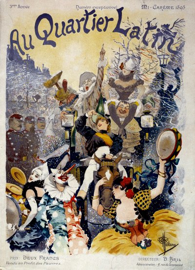 Couverture de « Au quartier latin » représentant une scène de carnaval dans les rues de Paris - Anonymous Anonymous