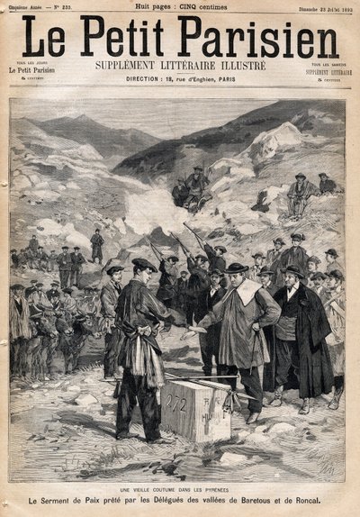 Coutume des Pyrénées : le serment de paix prêté par les délégués des vallées de Barétous et Roncal. Dans « Le Petit Parisien » du 23/07/1893 - Anonymous Anonymous