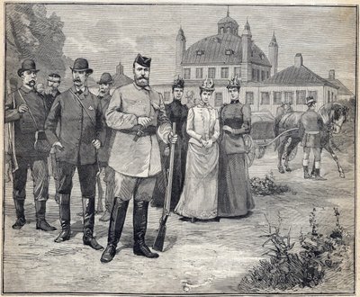 Parti pour la chasse, le tsar Nicolas II de Russie (1868-1918) à Fredensborg, Danemark. Gravure dans "Le Petit Parisien" 1893 - Anonymous Anonymous