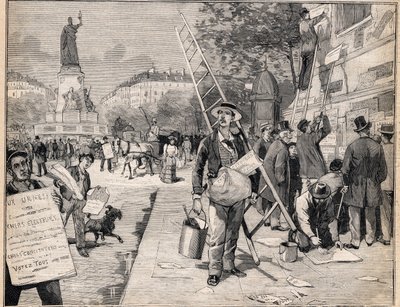 Affichage pendant la période électorale en France. Gravure dans "Le Petit Parisien" le 20/08/1893 - Anonymous Anonymous