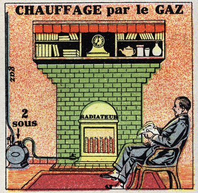 Chauffage domestique : chauffage au gaz. Illustration anonyme de 1925. Collection privée. - Anonymous Anonymous