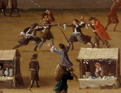 Scène de duel au Pont Neuf à Paris au XVIIe siècle (détail) - Anonymous Anonymous