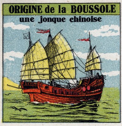 Magnétisme terrestre: ancienne jonque chinoise utilisant la première boussole. Illustration anonyme de 1925. Collection privée. - Anonymous Anonymous