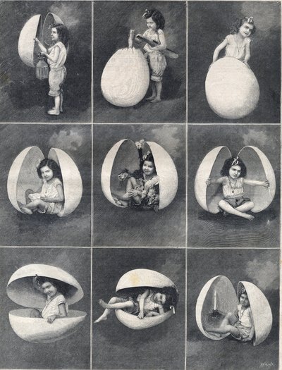 Œufs de Pâques : une petite fille dans un œuf. Gravure dans Le Petit Parisien. - Anonymous Anonymous