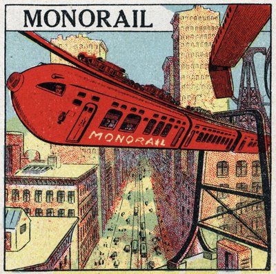 Chemins de fer électriques : projet de monorail circulant dans une ville. Illustration anonyme de 1925. Collection privée. - Anonymous Anonymous