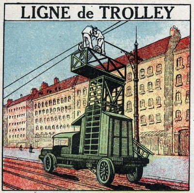 Trams électriques : une ligne de trolley. Illustration anonyme de 1925. Collection privée. - Anonymous Anonymous