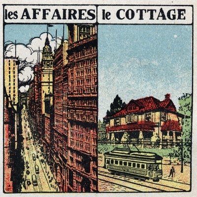 Trams électriques: ligne de tramway en ville (à gauche) et à la campagne (à droite). Illustration anonyme de 1925. Collection privée. - Anonymous Anonymous