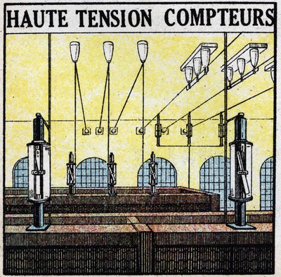 Lignes électriques : compteurs haute tension. Illustration anonyme de 1925. Collection privée. - Anonymous Anonymous