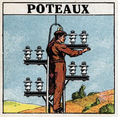 Tuyaux électriques : poteaux électriques. Illustration anonyme de 1925. Collection privée. - Anonymous Anonymous
