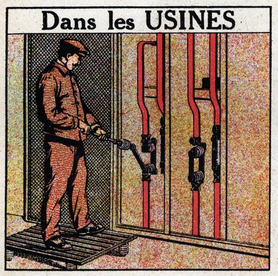 Tuyaux électriques : pipeline dans les usines. Illustration anonyme de 1925. Collection privée. - Anonymous Anonymous