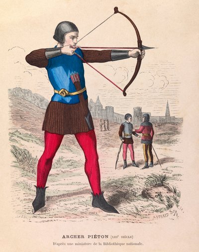 Gravure - Archer piéton du 13e siècle à Paris - collection privée - Anonymous Anonymous