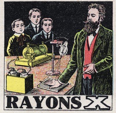 Éther (matériau) : Les rayons X découverts par le physicien allemand Wilhelm Conrad Roentgen (1845-1923). Illustration anonyme de 1925. Collection privée. - Anonymous Anonymous