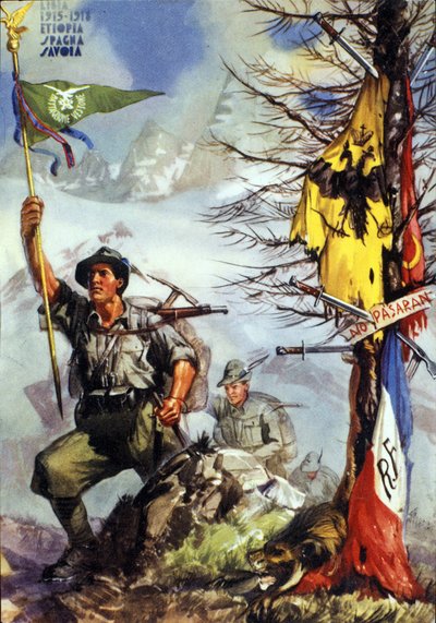 Première Guerre mondiale : affiche célébrant le bataillon Vestone des chasseurs alpins italiens (Alpino ou Alpini), 6e régiment - Anonymous Anonymous