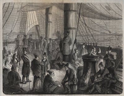 Premier convoi de forces de Toulon à Cayenne (Guyane) sous le décret du 8 décembre 1851. Gravure dans « Histoire des bagnes depuis leur création à nos jours » (1877) par Pierre Zaccone. Collection privée. - Anonymous Anonymous
