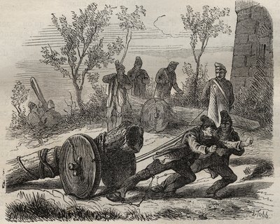 Forçats bûcherons au bagne de Toulon au XIXe siècle. Gravure dans "Histoire des bagnes depuis leur création à nos jours" (1877) par Pierre Zaccone (1817-1895). Collection privée. - Anonymous Anonymous
