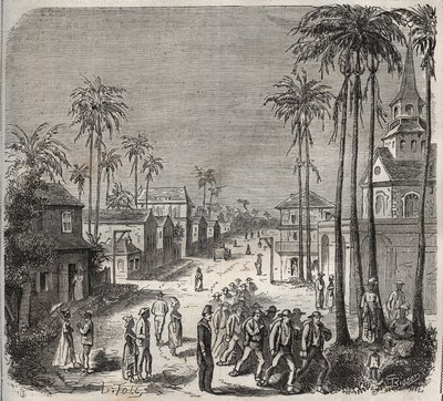 Forçats allant travailler au pénitencier Saint-Laurent à Cayenne (Guyane française) au XIXe siècle. Gravure dans "Histoire des bagnes depuis leur création à nos jours" (1877) par Pierre Zaccone (1817-1895). - Anonymous Anonymous