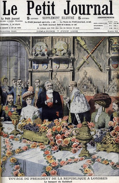 Le président français Armand Fallières (1841-1931), reçu à Londres par le Lord Maire, lors d