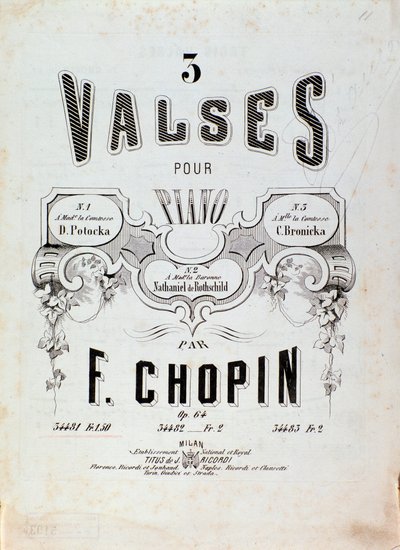 Frontispice de la partition pour « 3 valses pour piano » de Frédéric Chopin (1810-1849) XIXe siècle Collection privée - Anonymous Anonymous