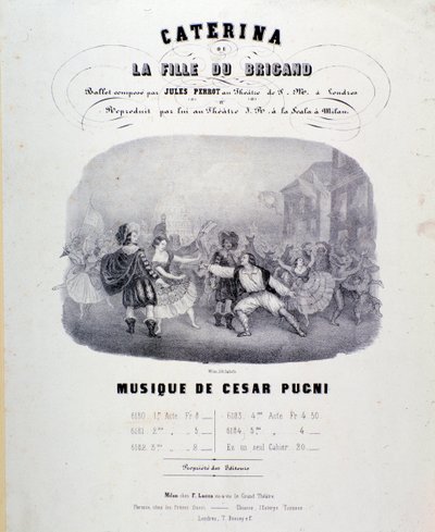 Frontispice de la partition musicale de Catarina ou la fille du bandit par Pugni pour la représentation au Teatro alla Scala (1847) - Anonymous Anonymous