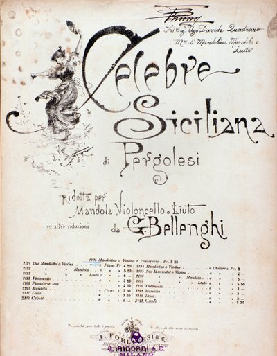 Frontispice de la partition musicale de Celebre siciliana attribuée à GB Pergolese - Anonymous Anonymous