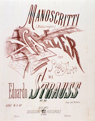 Frontispice de la partition musicale de Valses pour piano par Eduard Strauss - Anonymous Anonymous