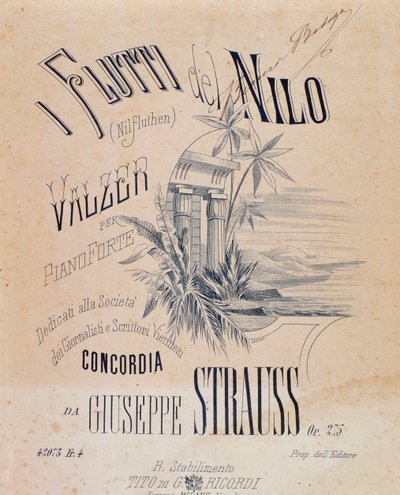 Frontispice des partitions musicales des Valses des Eaux du Nil pour piano par Josef Strauss - Anonymous Anonymous