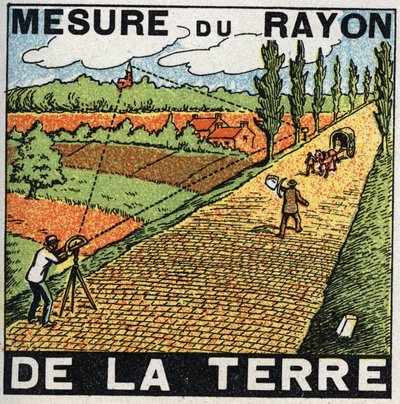 Gravitation : mesure du rayon de la Terre. Illustration anonyme de 1925. Collection privée. - Anonymous Anonymous