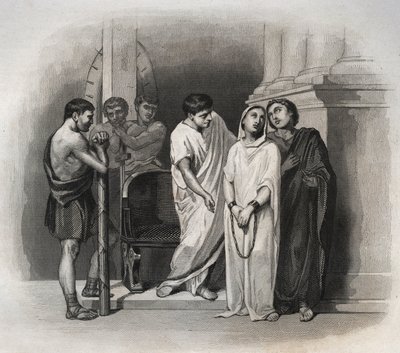 Sainte Victoire, martyre à Carthage avec Saint Saturnin, en 304. Gravure de 1846 dans « Vies des saints ». Collection privée. - Anonymous Anonymous