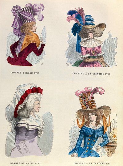 En 1787 Turban ; Chapeau du matin ; Chapeau chinois et chapeau tartare (collection privée) - Anonymous Anonymous