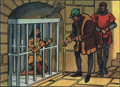 Le roi Louis XI visitant les cages de la prison de la Bastille. Illustration anonyme dans « Collection des souverains et chefs d